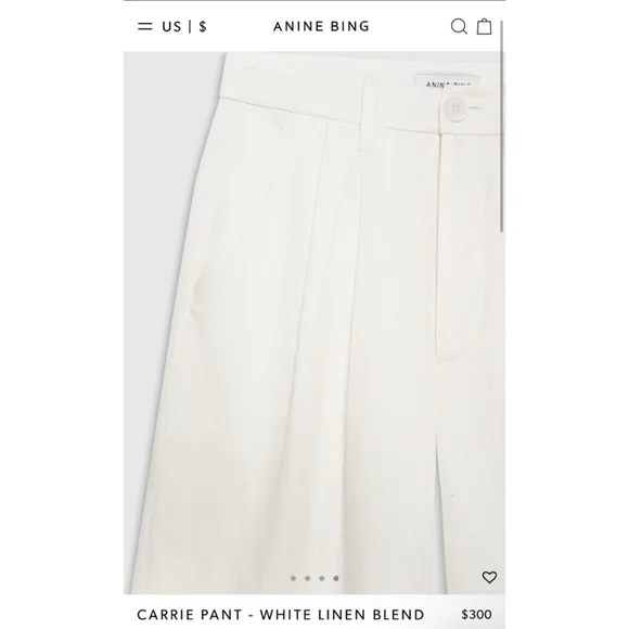ANINE BING Carrie Pant, Size 6 (28in waist) White Linen Blend - Picture 4 of 8